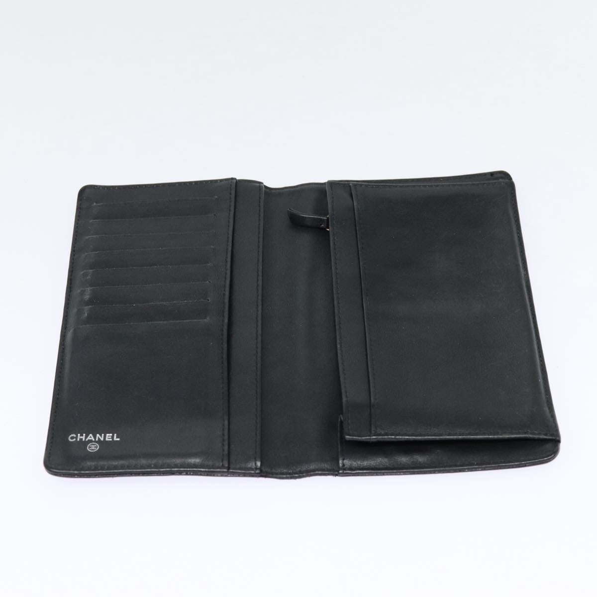 Top Quality Chanel COCO Mark Long Wallet Caviar Skin Black Silver CC Auth 88618