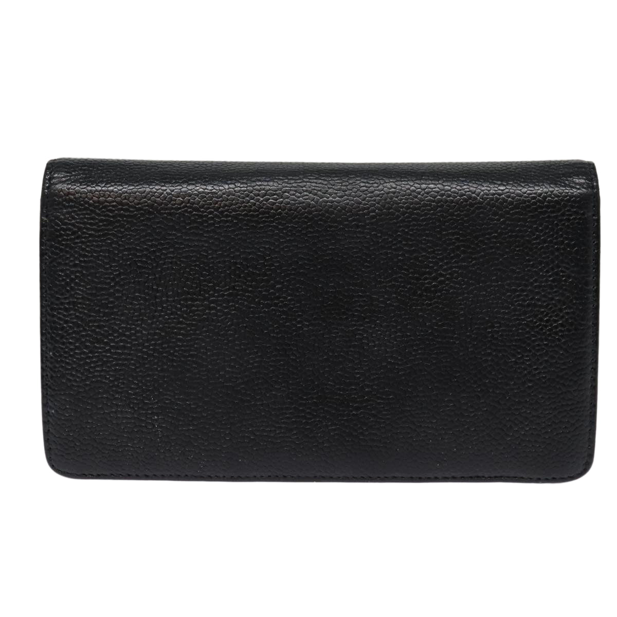 Top Quality Chanel COCO Mark Long Wallet Caviar Skin Black Silver CC Auth 88618