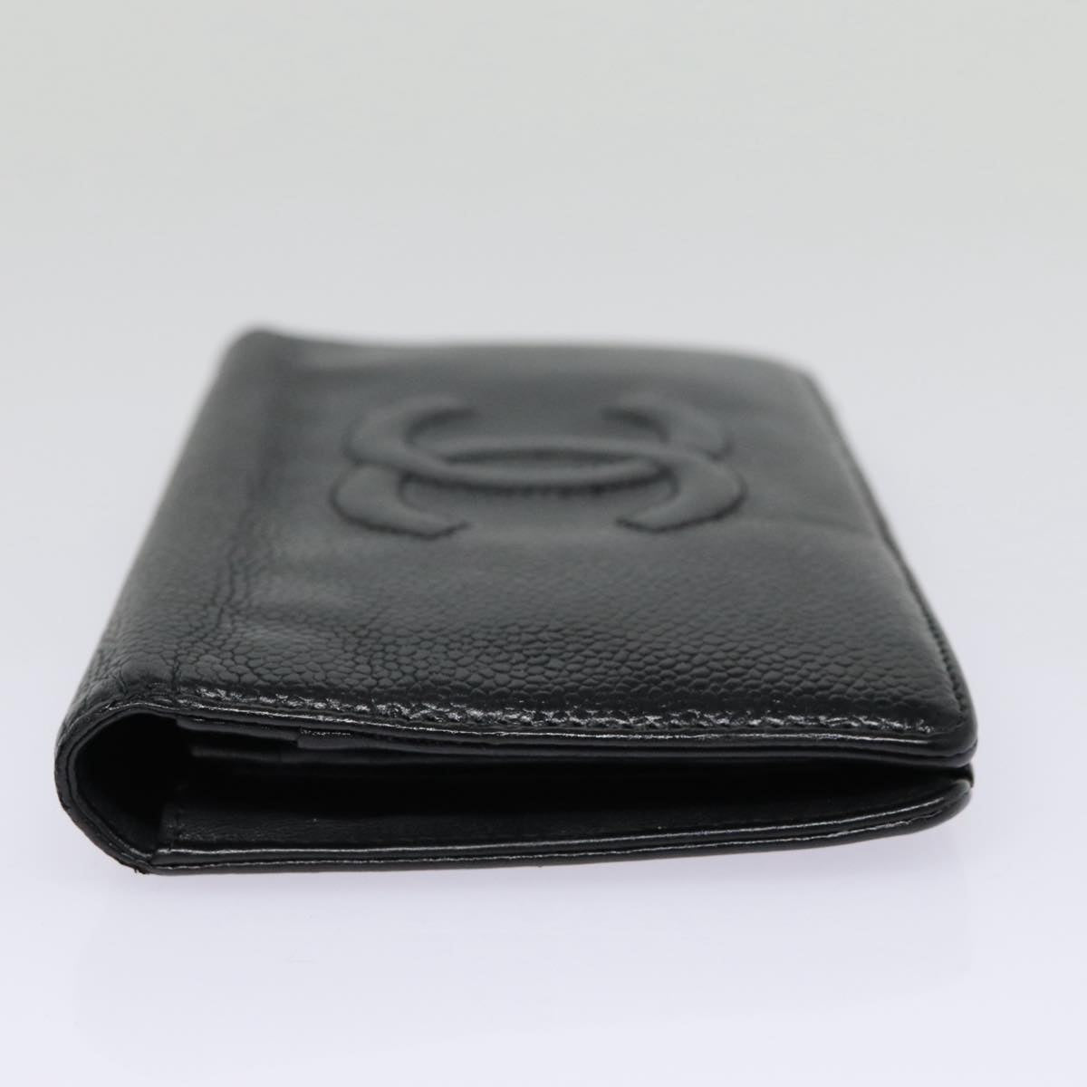 Top Quality Chanel COCO Mark Long Wallet Caviar Skin Black Silver CC Auth 88618