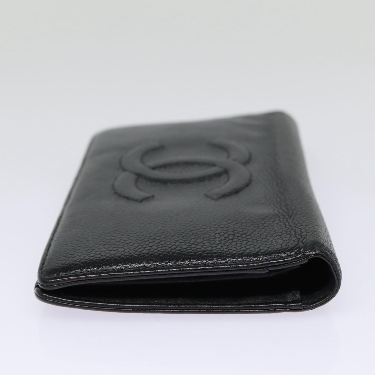 Top Quality Chanel COCO Mark Long Wallet Caviar Skin Black Silver CC Auth 88618