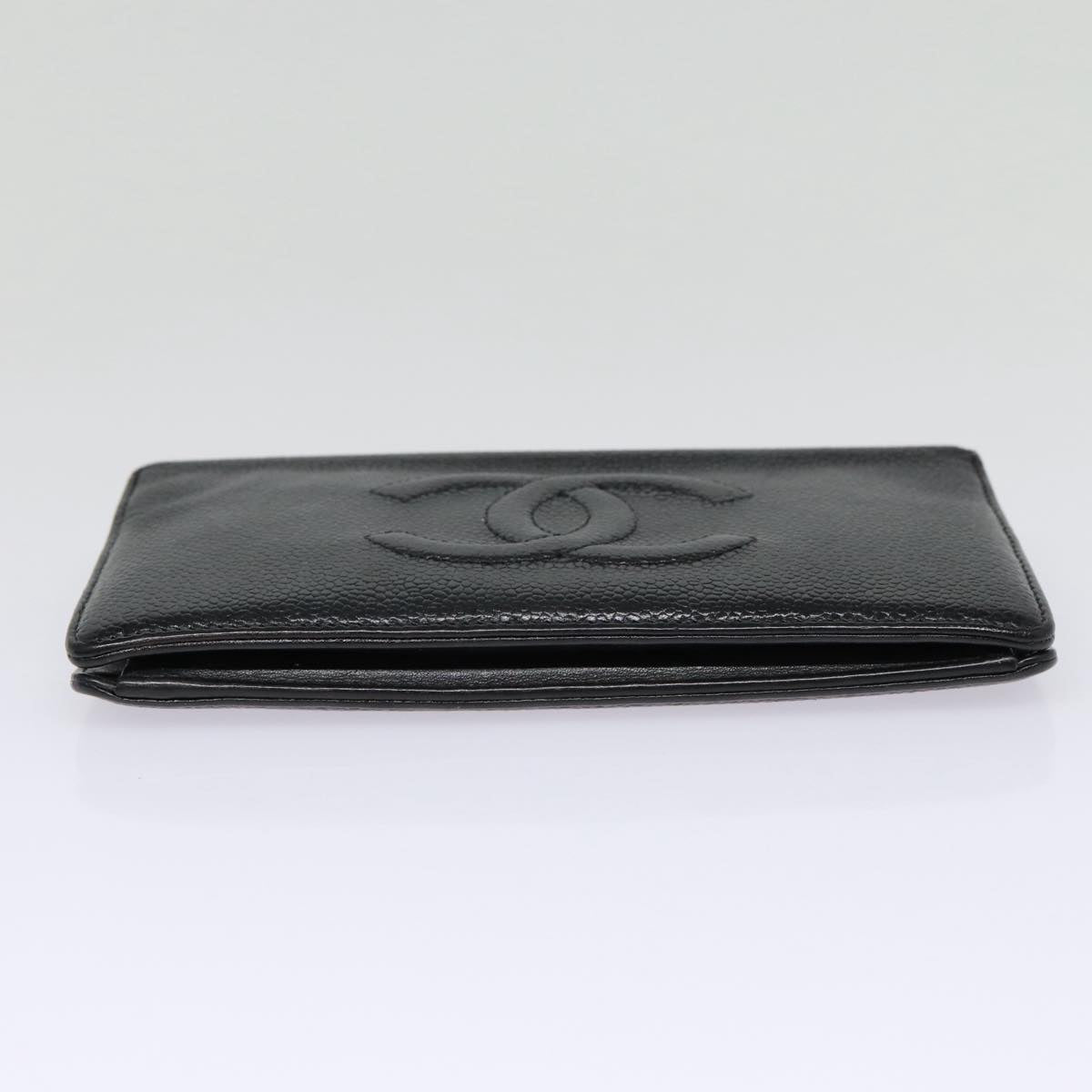 Top Quality Chanel COCO Mark Long Wallet Caviar Skin Black Silver CC Auth 88618