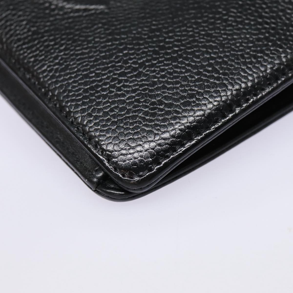 Top Quality Chanel COCO Mark Long Wallet Caviar Skin Black Silver CC Auth 88618