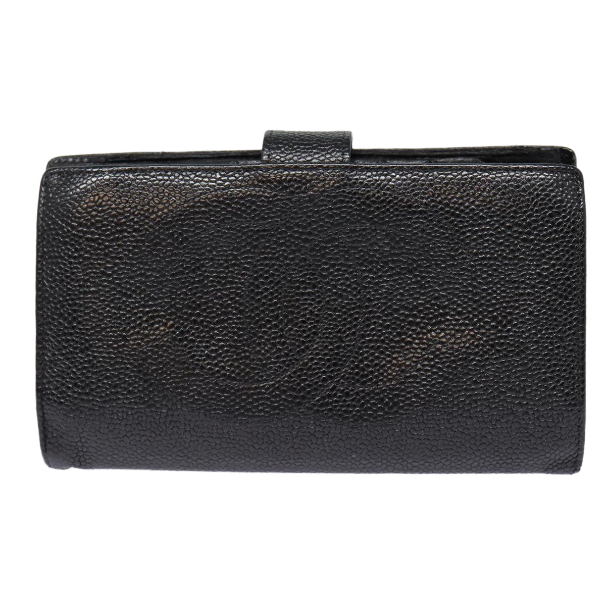 Top Quality Chanel COCO Mark Long Wallet Caviar Skin Black Gold CC Auth 88623