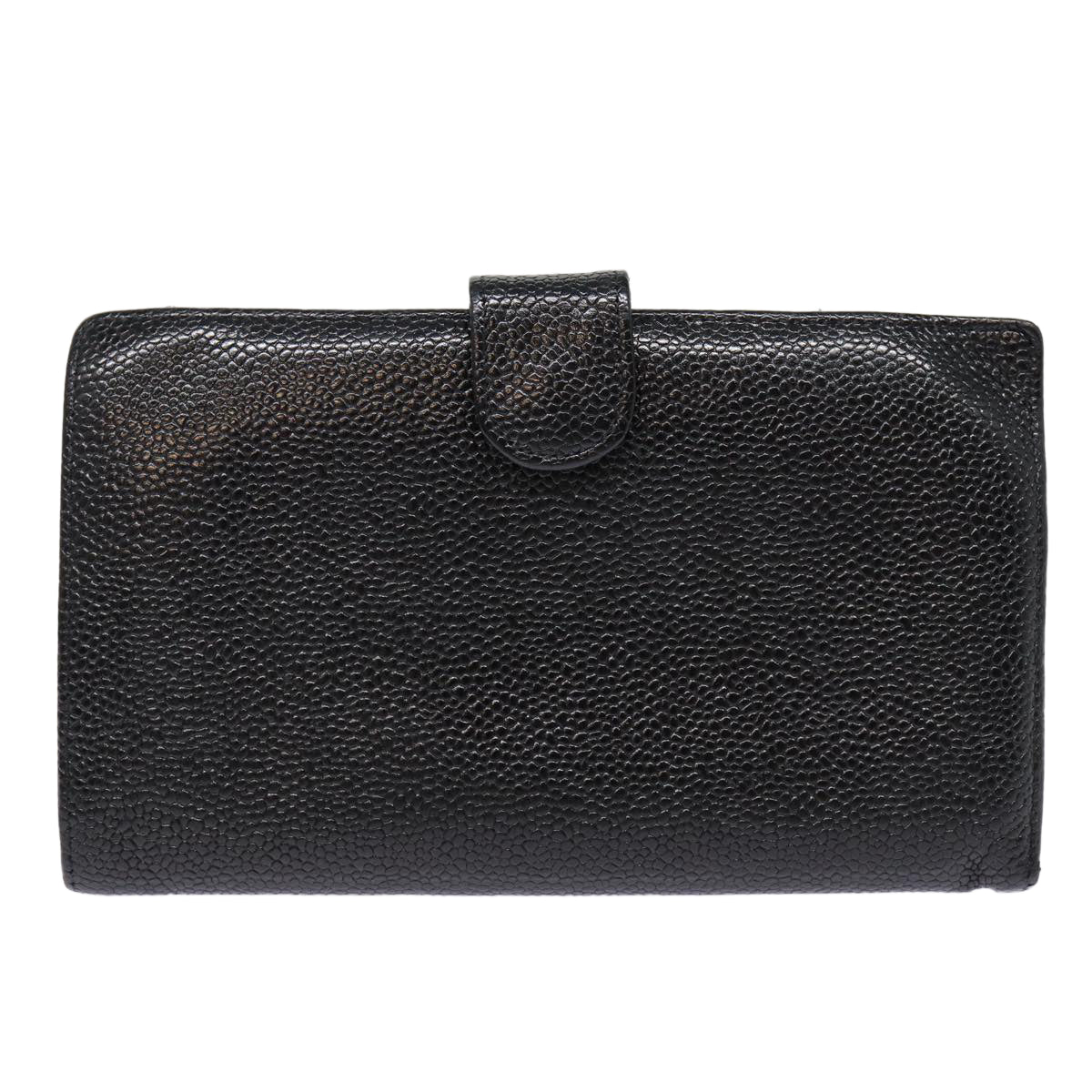 Top Quality Chanel COCO Mark Long Wallet Caviar Skin Black Gold CC Auth 88623