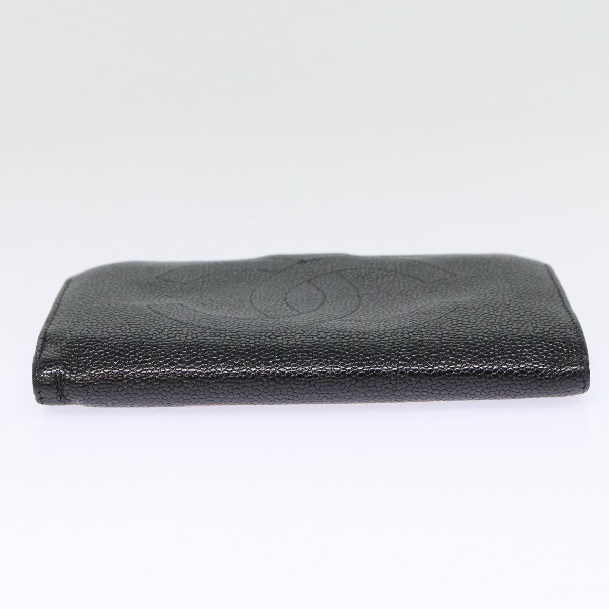Top Quality Chanel COCO Mark Long Wallet Caviar Skin Black Gold CC Auth 88623