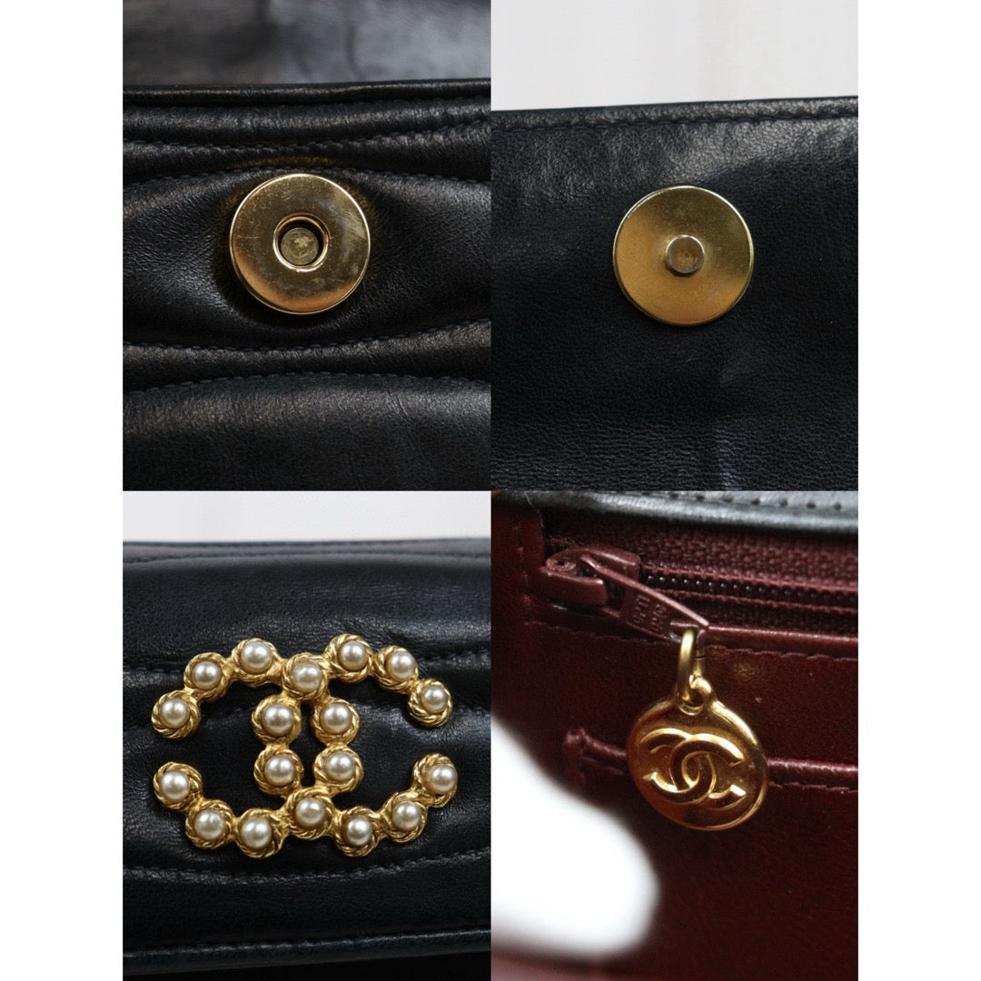 Good ( Rank AB)｜ CHANEL Pearl Coco Mark Lambskin Matrasse Chain Shoulder Bag Black  Made in 1991-1994Year ｜Y25022709