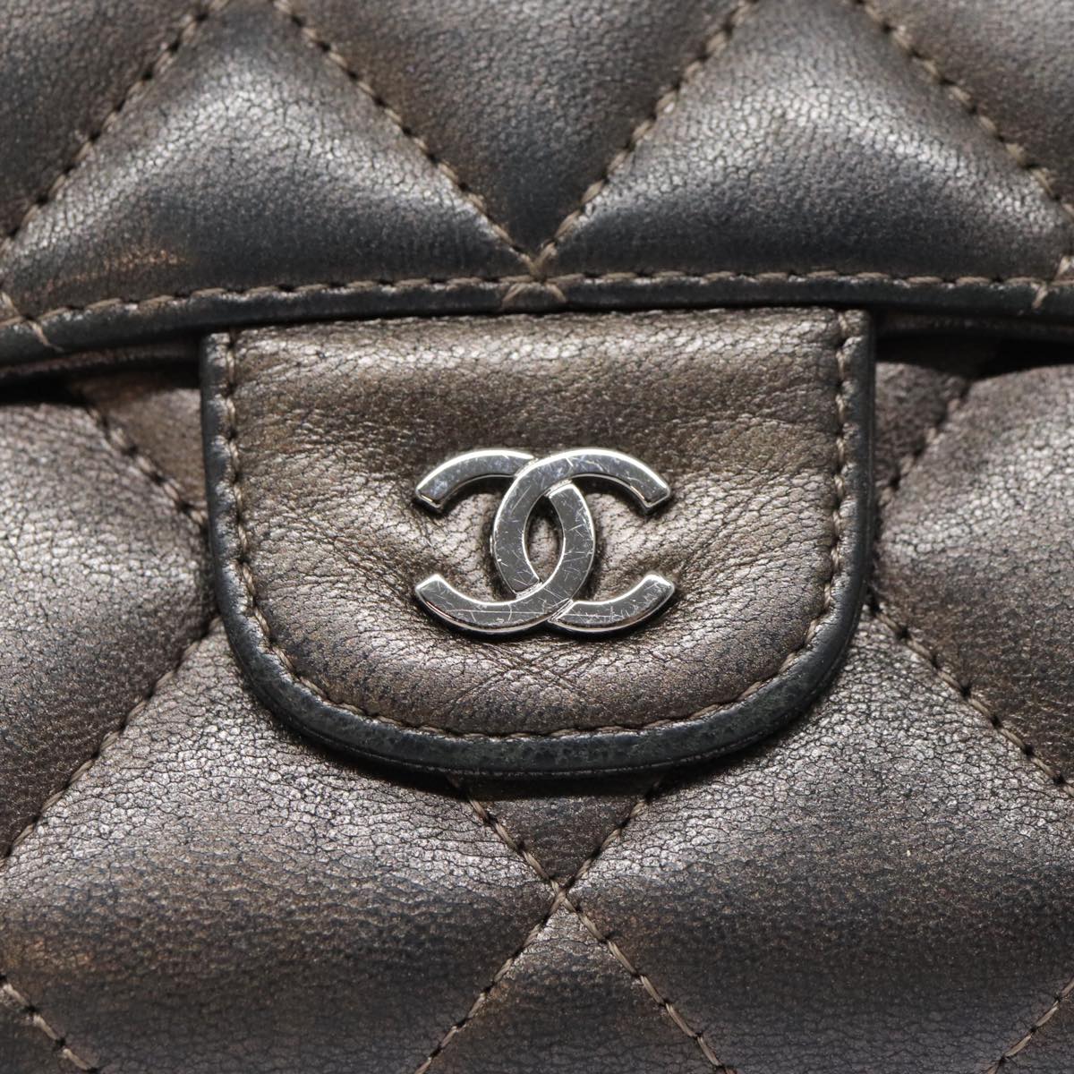 Top Quality Chanel Matelasse Wallet Leather Silver Gunmetal CC Auth 88726