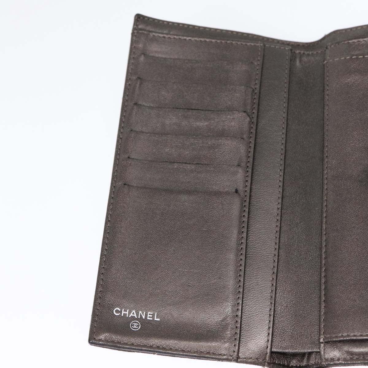 Top Quality Chanel Matelasse Wallet Leather Silver Gunmetal CC Auth 88726