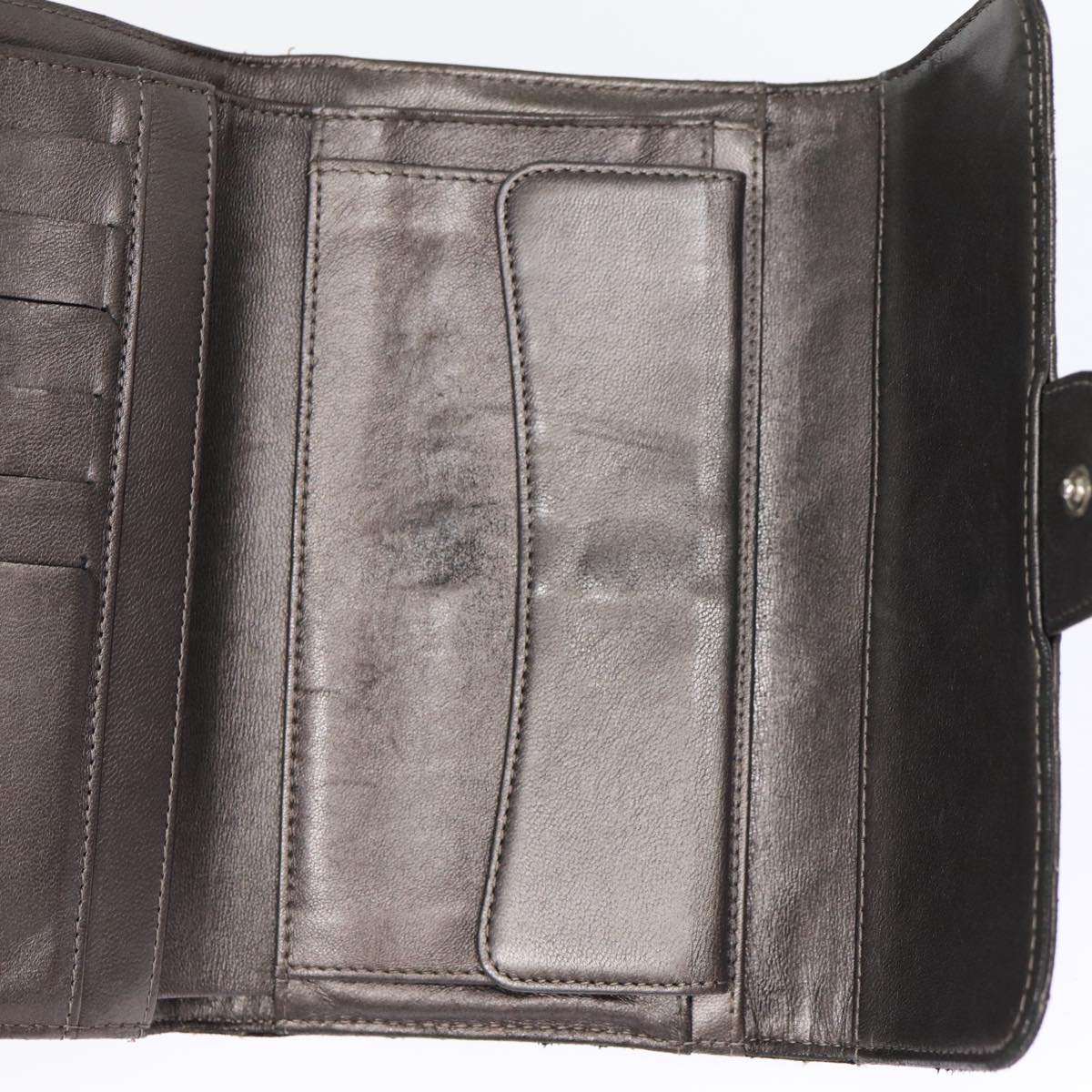 Top Quality Chanel Matelasse Wallet Leather Silver Gunmetal CC Auth 88726
