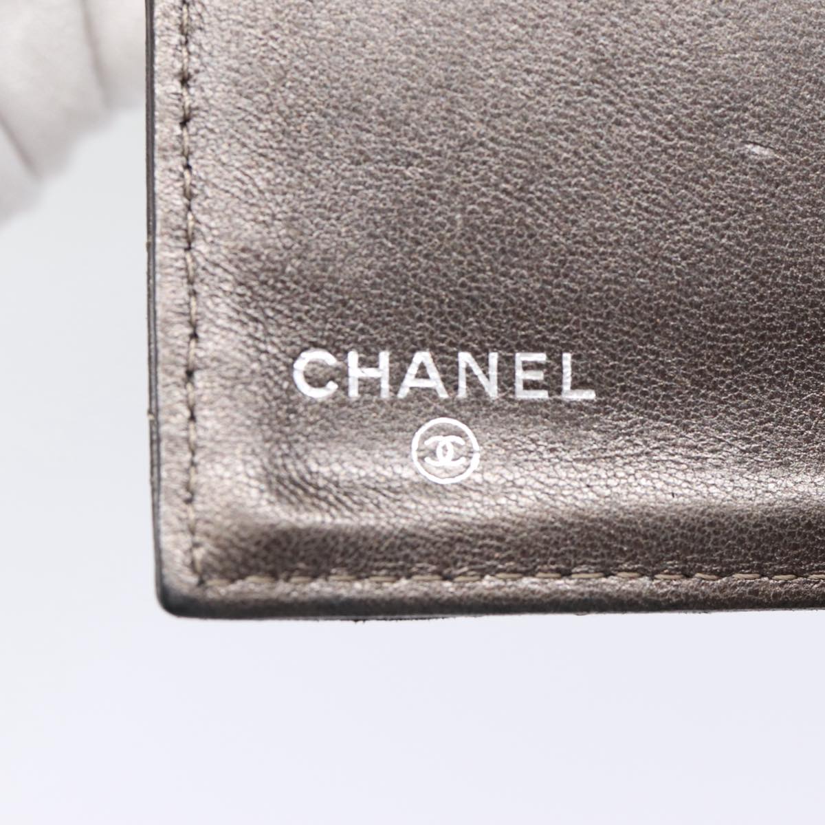 Top Quality Chanel Matelasse Wallet Leather Silver Gunmetal CC Auth 88726