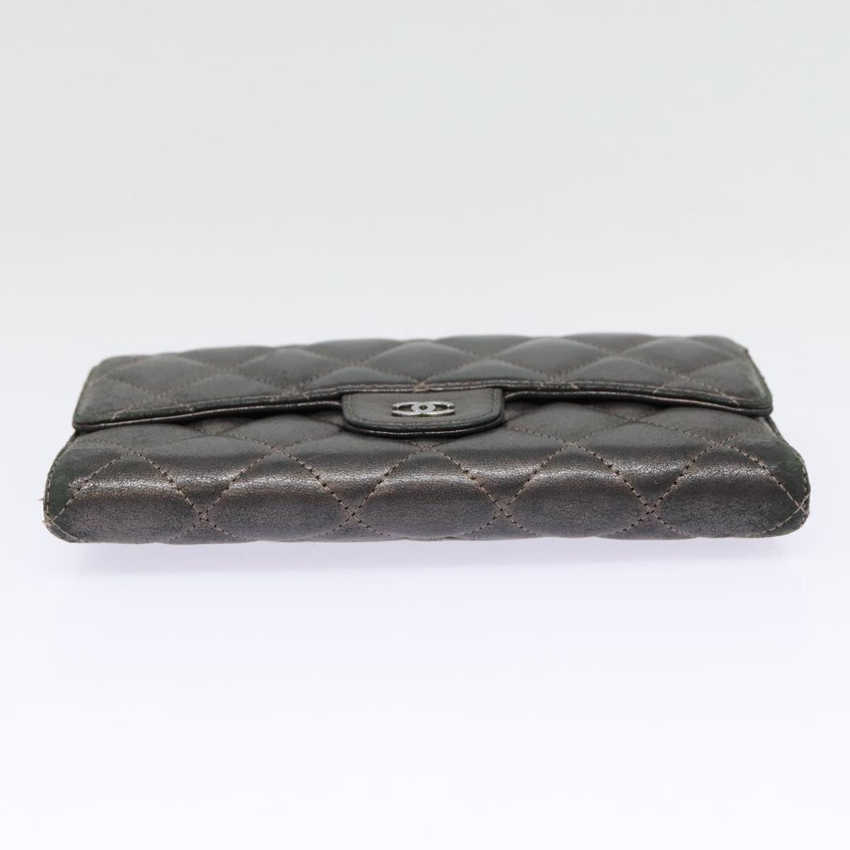 Top Quality Chanel Matelasse Wallet Leather Silver Gunmetal CC Auth 88726
