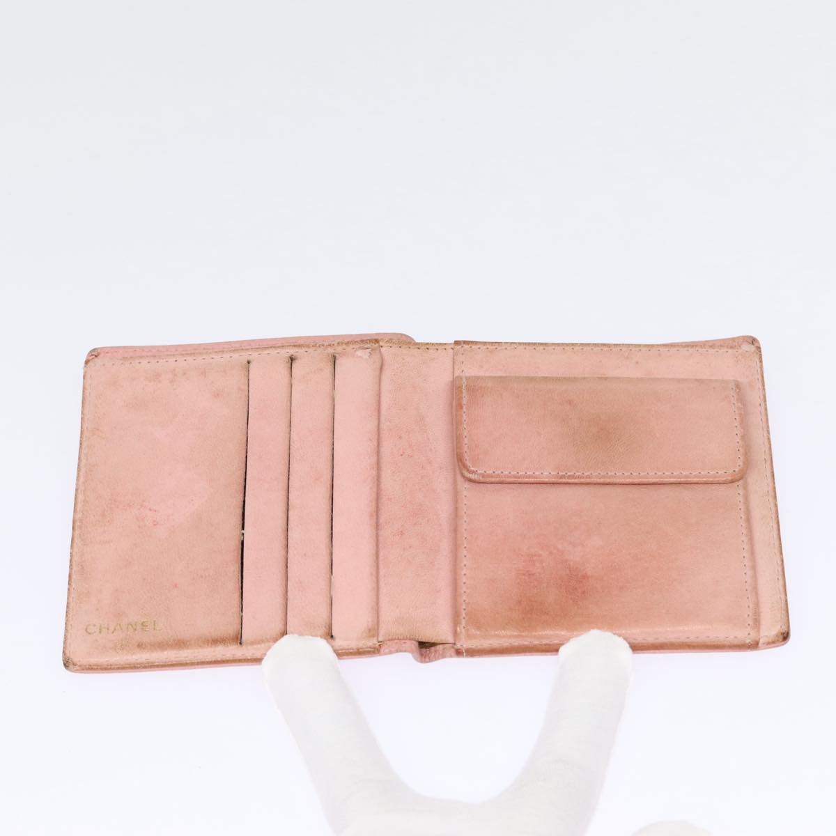 Top Quality Chanel COCO Mark Wallet Caviar Skin Pink Gold CC Auth 88731