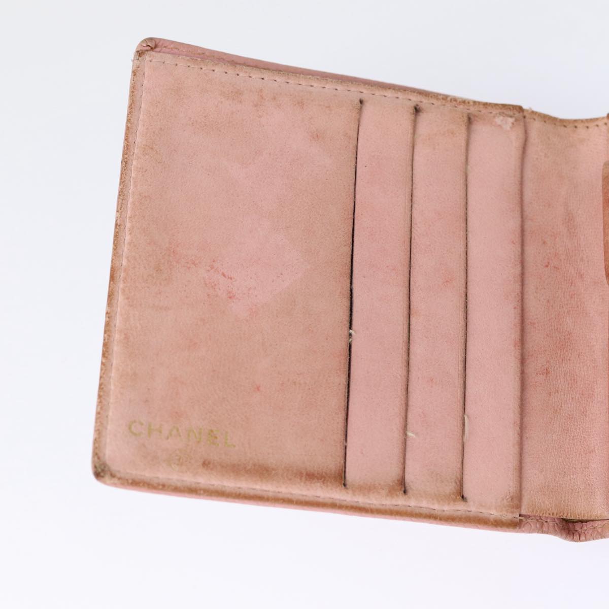 Top Quality Chanel COCO Mark Wallet Caviar Skin Pink Gold CC Auth 88731