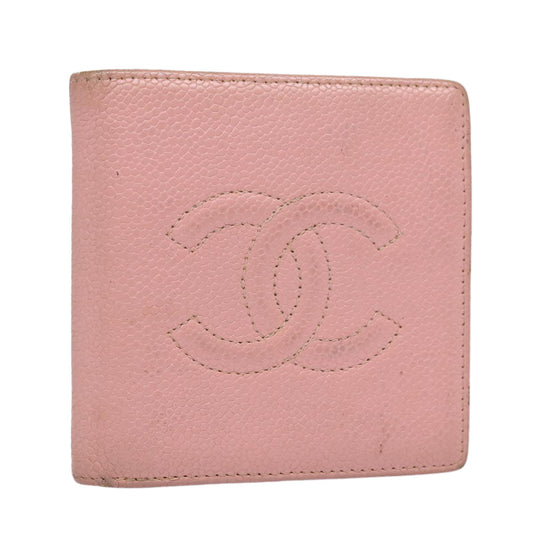 Top Quality Chanel COCO Mark Wallet Caviar Skin Pink Gold CC Auth 88731