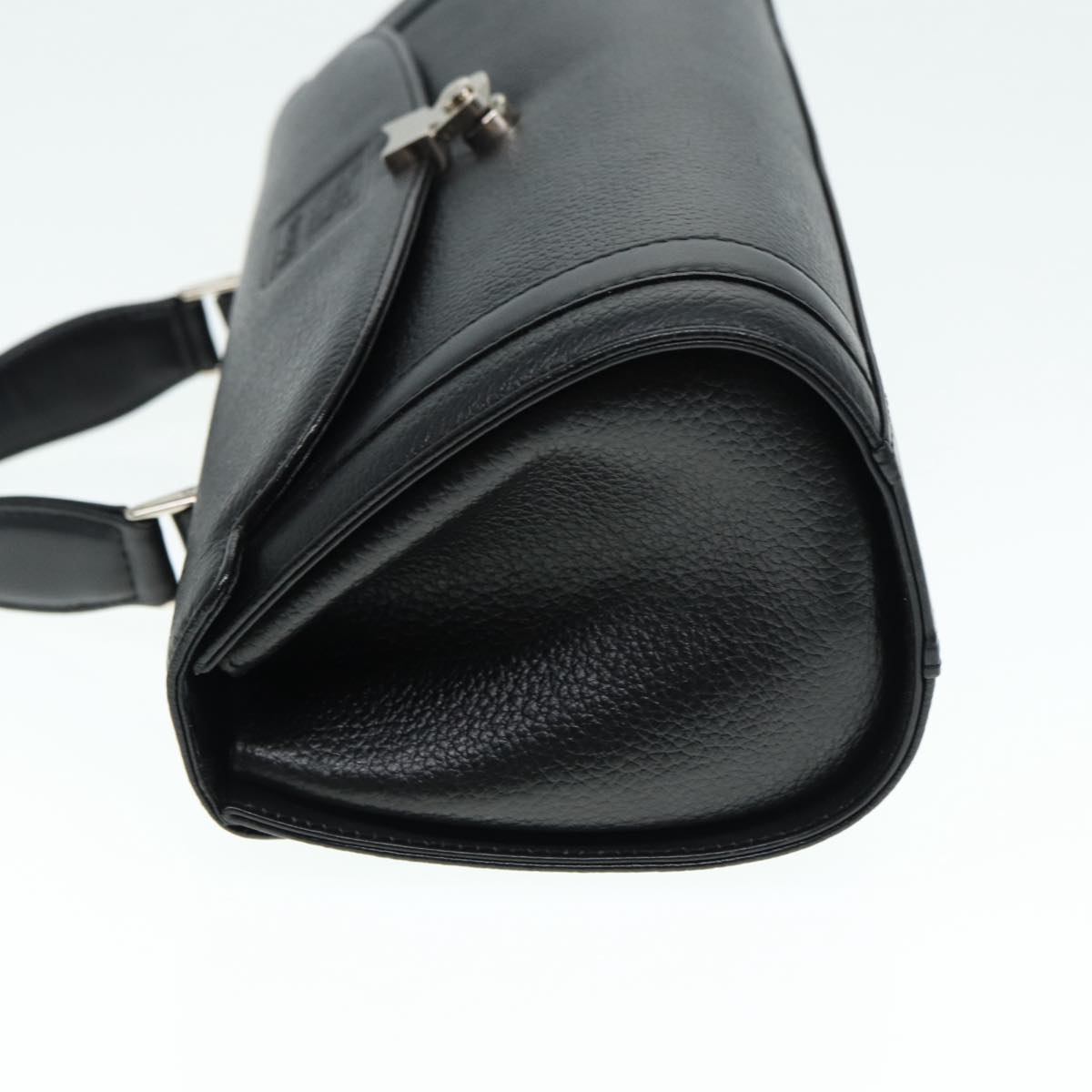 BurberrySs Hand Bag Leather Black Silver Auth 88770