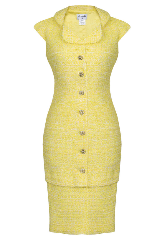CHANEL Dress Tweed Yellow 12C
