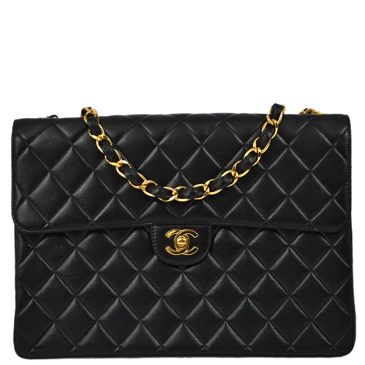 Chanel 2000-2001 Black Lambskin Jumbo Small CC Classic Flap Bag