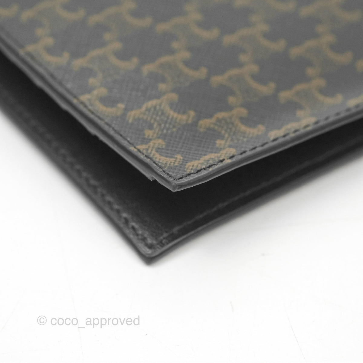 Celine Passport Cover Triomphe Canvas Black Calfskin