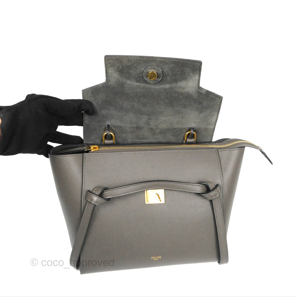 Celine Micro Belt Bag Grey Grained Calfskin Gold Hardware