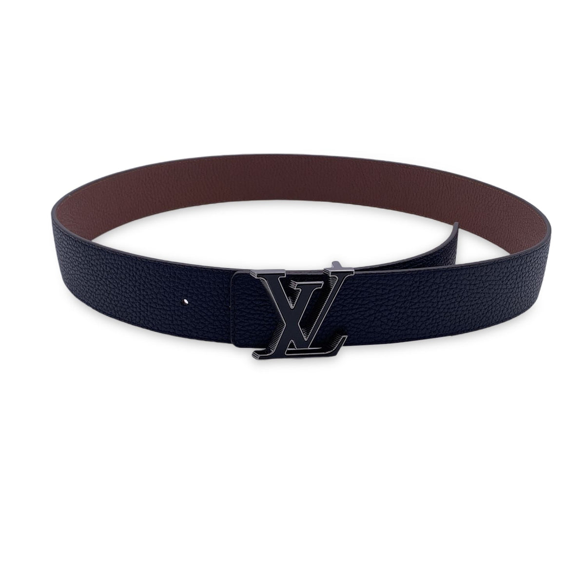 LOUIS VUITTON Reversible Blue Brown Lv Tilt Buckle Belt Size 100/40