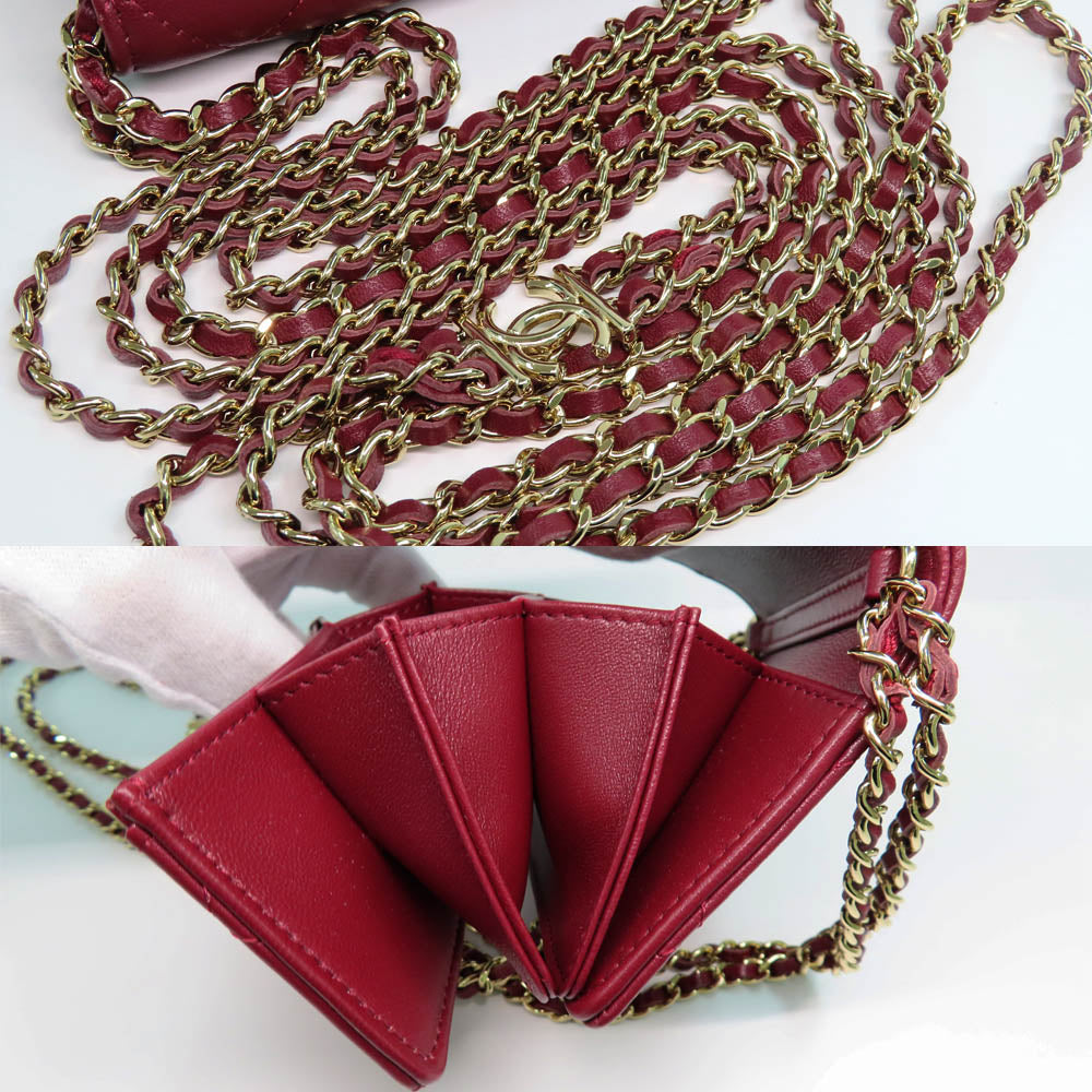 CHANEL Chanel Matrasse Mini Chain Wallet Chain Card Case Wine Red Bordeaux  G Gold  Coco Wallet Small