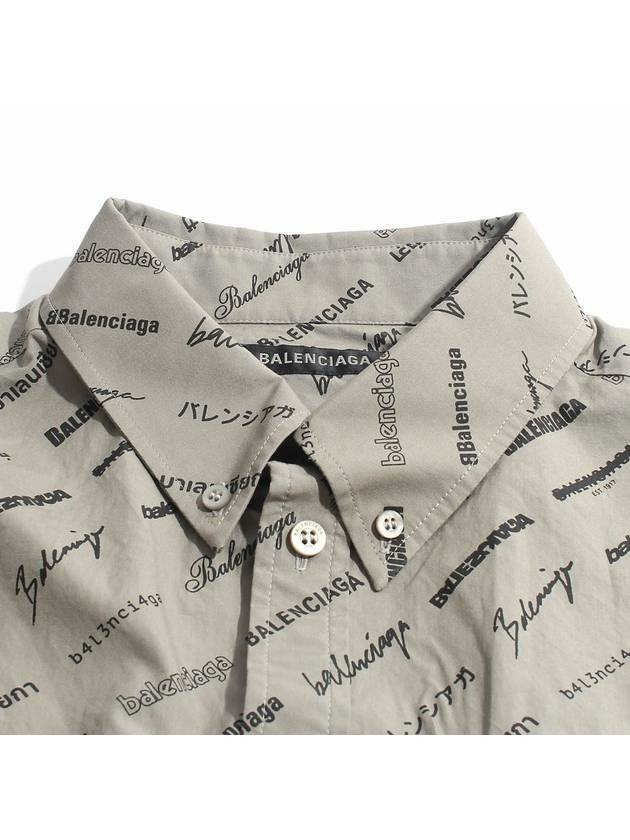 Luxury Balenciaga  Men's Allover Logo Long Sleeve Shirt Dust Black