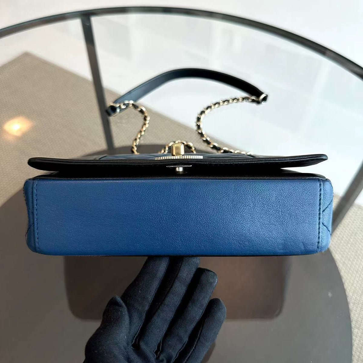 Chanel Seasonal Flap - Mademoiselle Small 20CM Calfskin Two-Tone Black Blue Golden Hardware Series 23