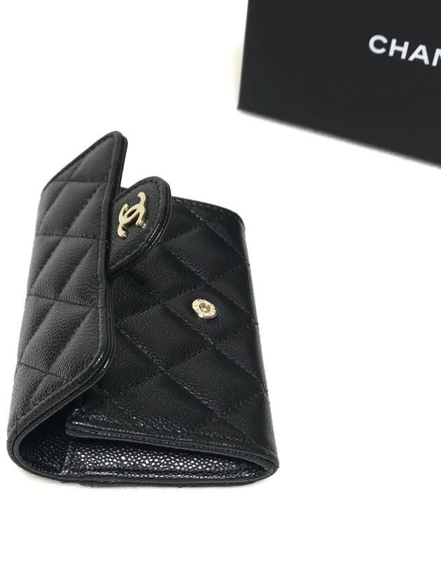 Classic Gold Logo Caviar Card Wallet Black Chanel