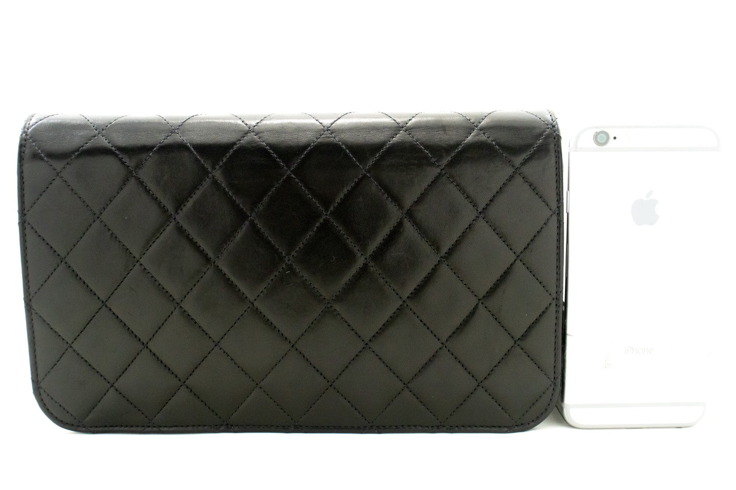 CHANEL Full Flap Chain Shoulder Bag Clutch Black Quilted Lambskin