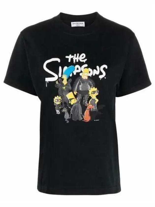 Luxury Balenciaga  Women's The Simpsons Printing Small Fit Short Sleeve T-Shirt Black
