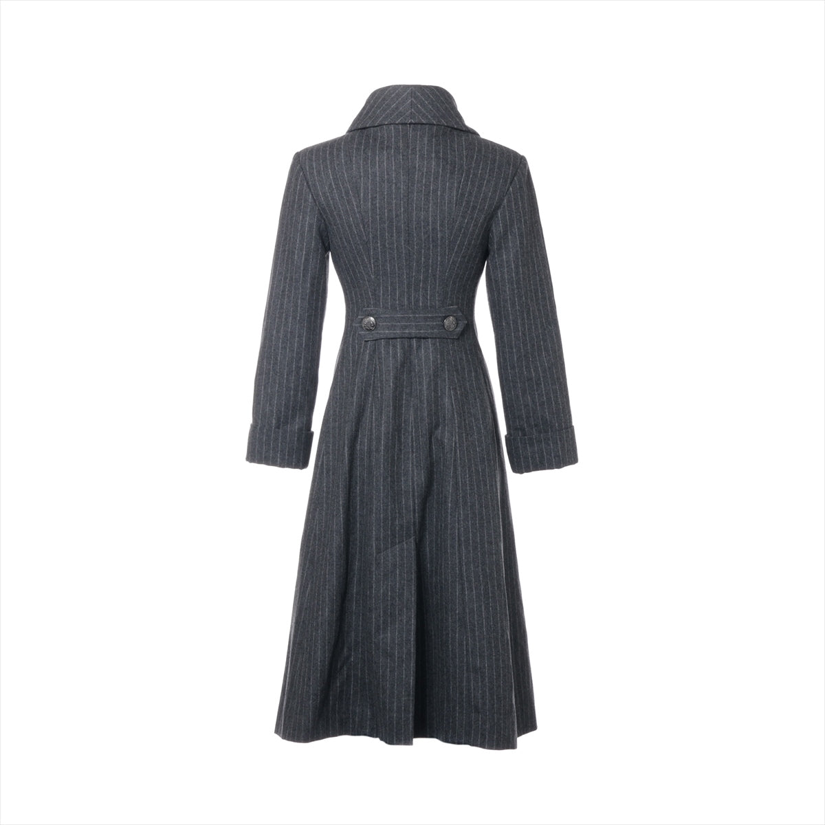 Chanel Coconut Button Wool  Silk Long Coat 34  Grey P59015 Strip