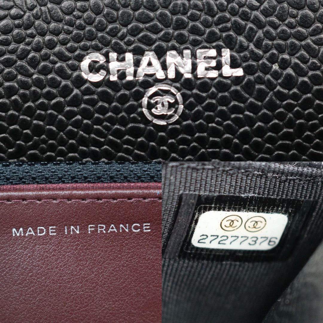 Very Good ( Rank A)｜ CHANEL Matelasse Caviar Skin Chain Wallet Black Silver Hardware Made in 2019 Year ｜S24061102