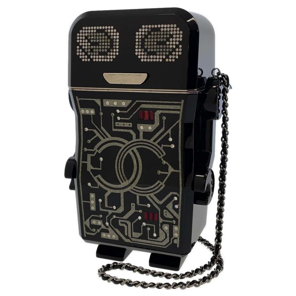 CHANEL Robot ChainShoulder Bag 2017Stainless Steel Black/Multicolor A94647 Plastic Rhinestone