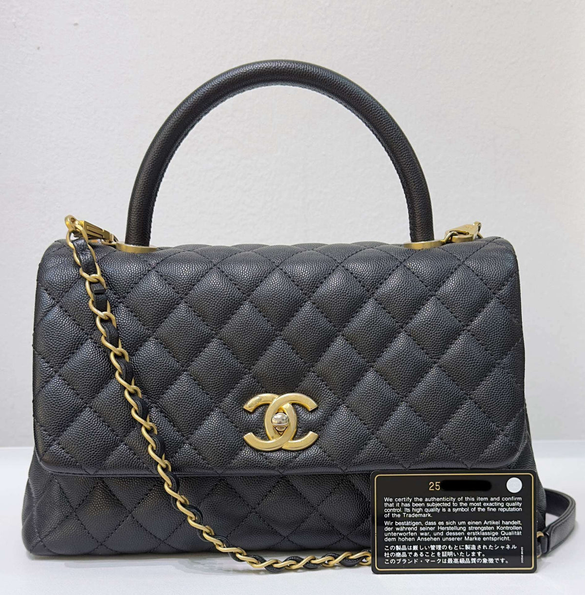 Chanel Medium Caviar Quilted Coco Handle Flap Black GHW
