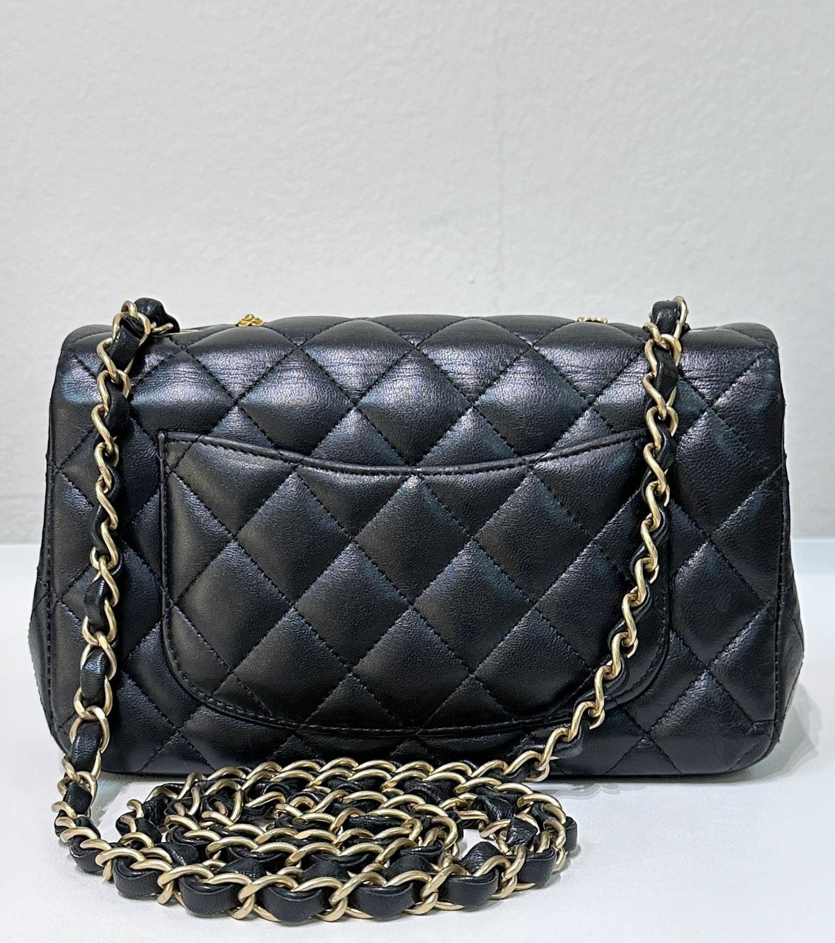 Chanel Mini Rectangular Lambskin Quilted Studded Flap Black