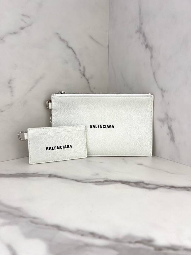 Luxury Balenciaga  Cash Logo Strap Double Pouch Strap Card Wallet White