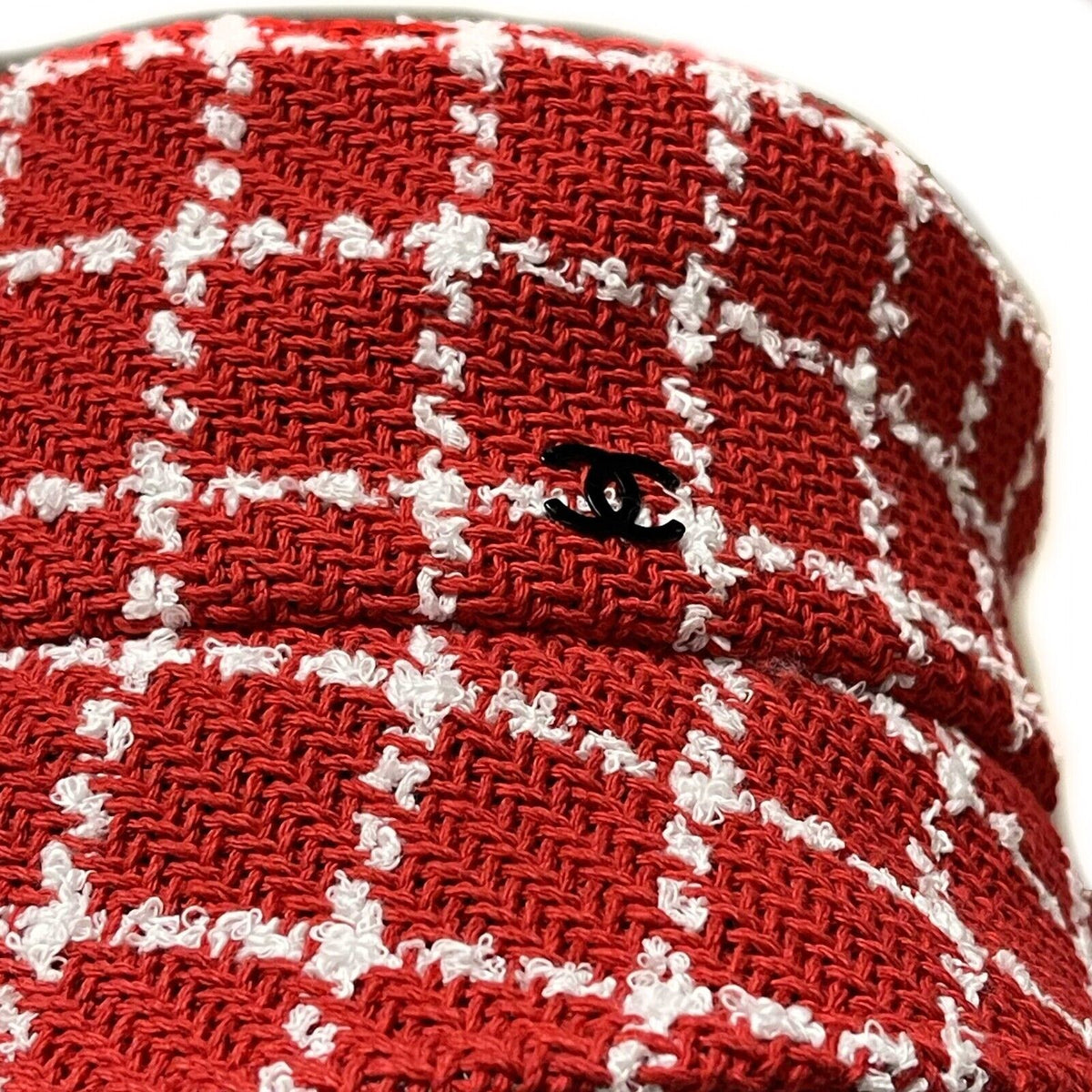 Top Quality Chanel NWT 23C RUNWAY Red White Fantasy Tweed Medium Bucket Hat Medium