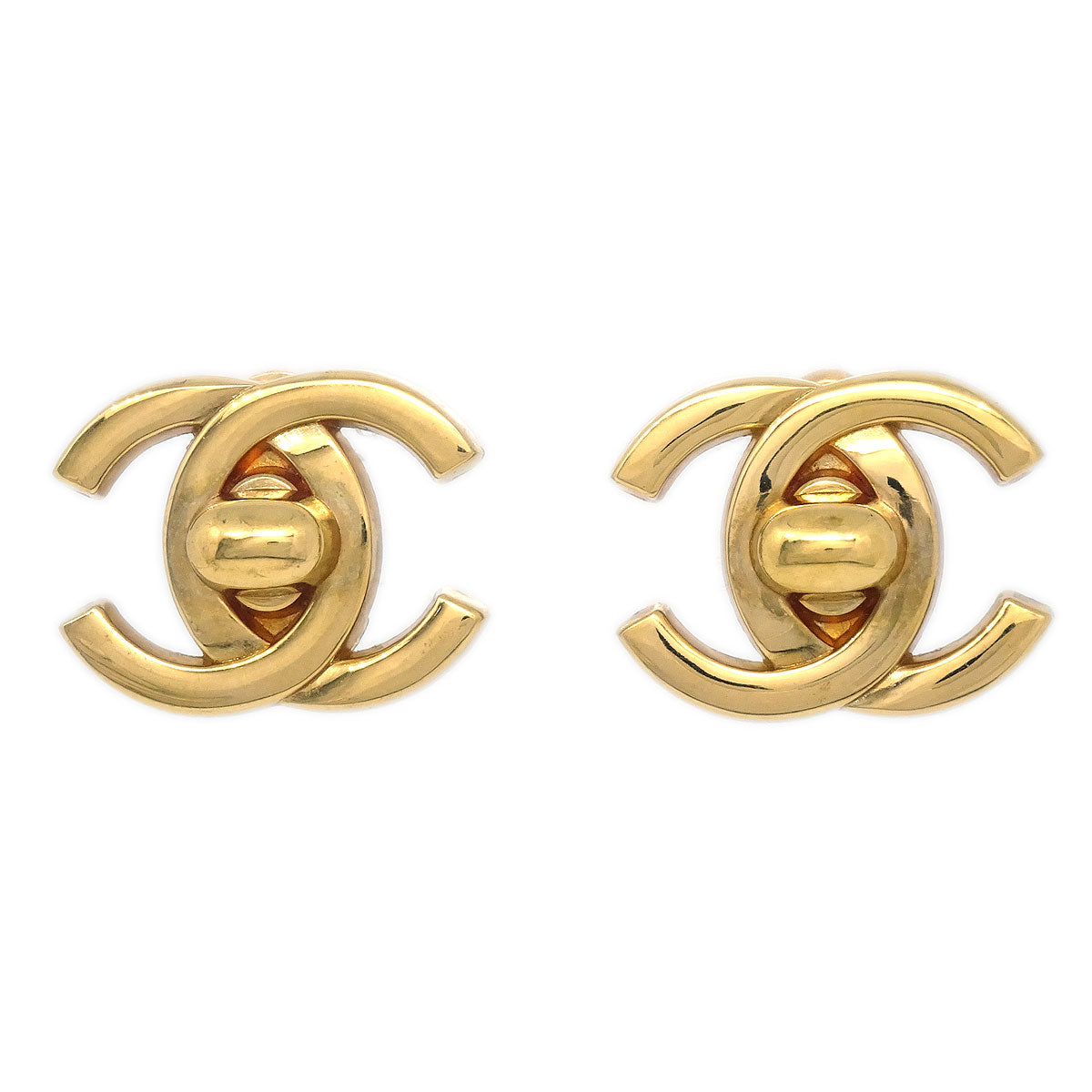 Chanel 1995 Crystal & Gold CC Turnlock Earrings Clip-On Large