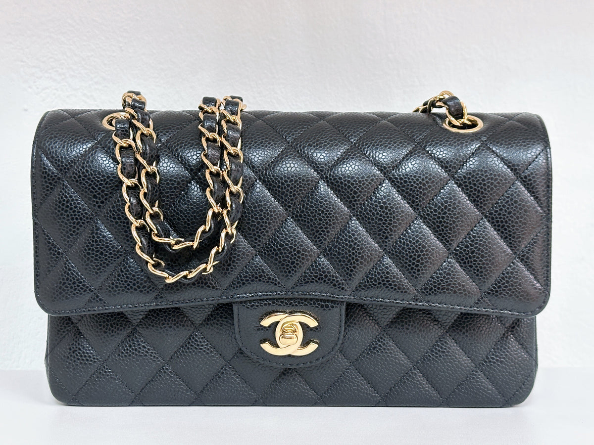 Chanel Medium Size Classic Quilted Caviar Double Flap Bag Black L9TX microchip