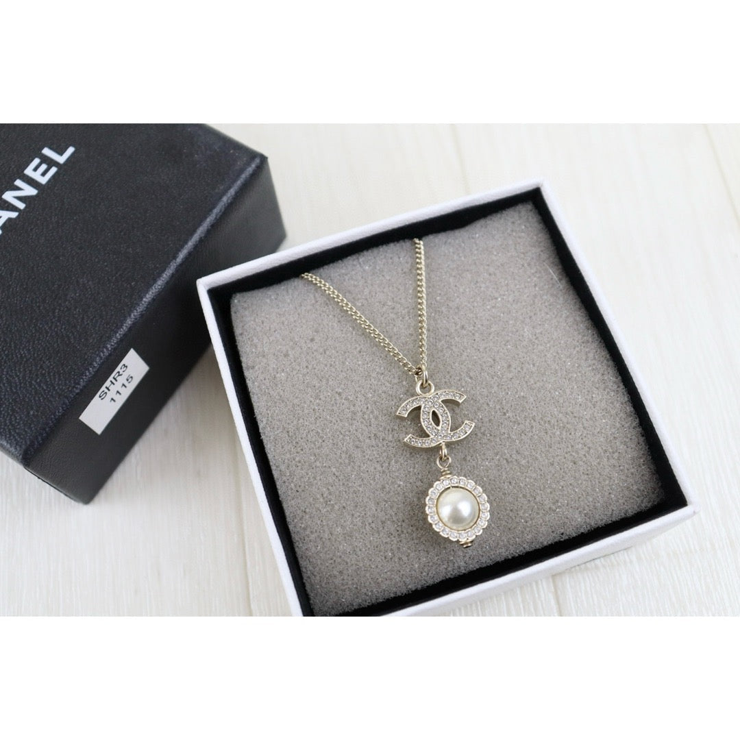 Very Good ( Rank A)｜ CHANEL Coco Mark Chain Pearl Rhinestone Chocker Necklace｜H25011309