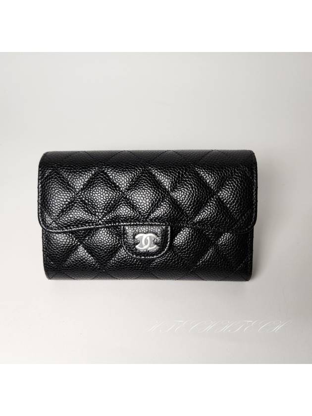 Classic Flap Wallet Grained Calfskin & Silver Black Chanel