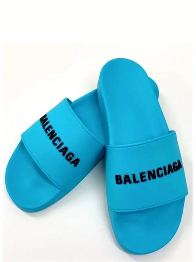 Luxury Balenciaga  Men's Logo Full Slippers Blue
