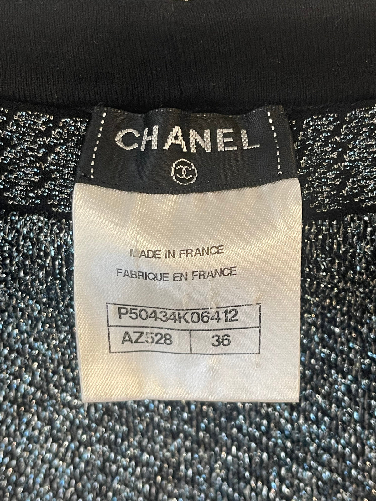 Chanel Silver Metallic Long-Sleeve Top and Leggings Set Size FR 34/36 (UK 6/8)
