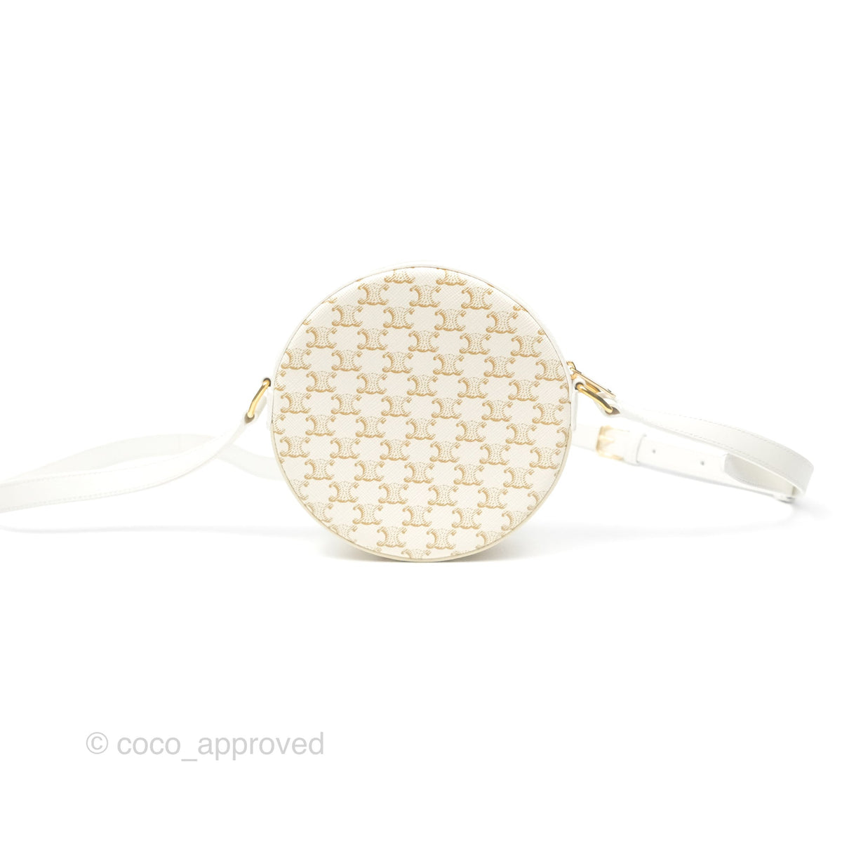 Celine Round Purse on Strap Triomphe Canvas White Calfskin