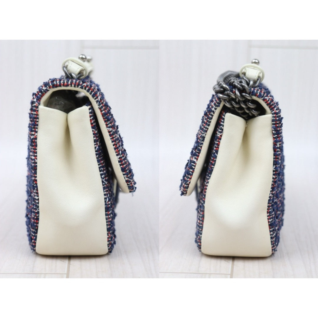 Very Good ( Rank A)｜ CHANEL Canvas Lamb Leather Weave Single Flap 25 Shoulder Bag｜P24122005