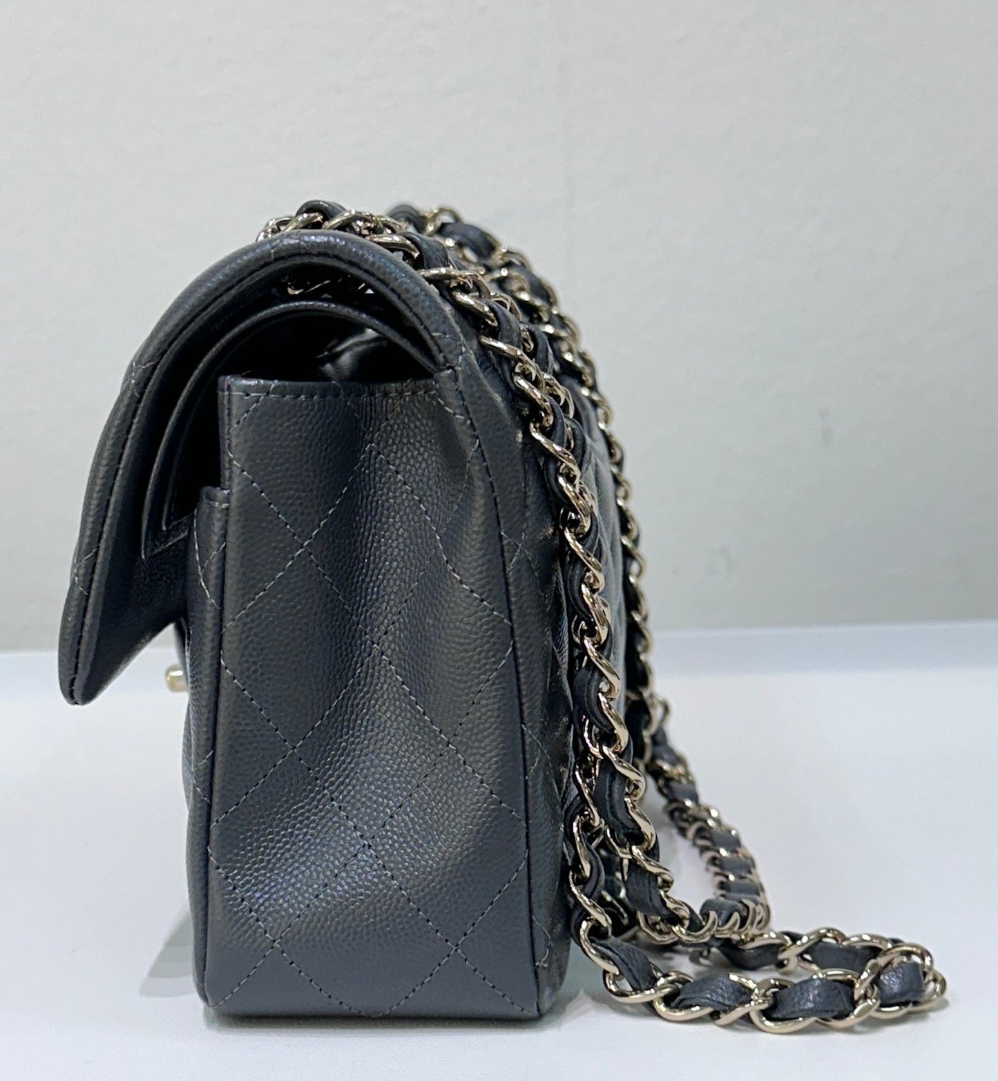 CHANEL Caviar Quilted Small Double Flap Dark Grey