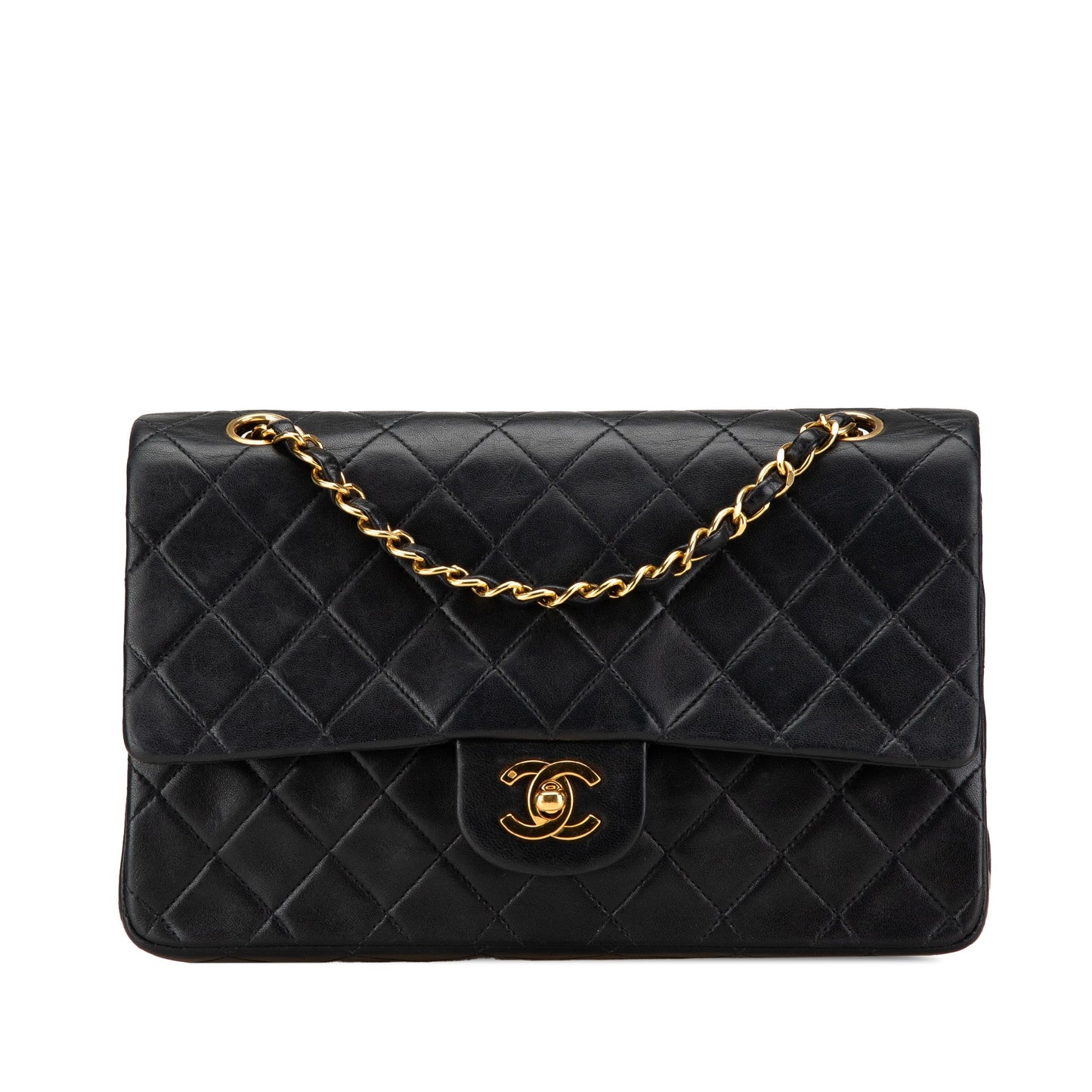 Black Chanel Medium Classic Lambskin Double Flap Shoulder Bag