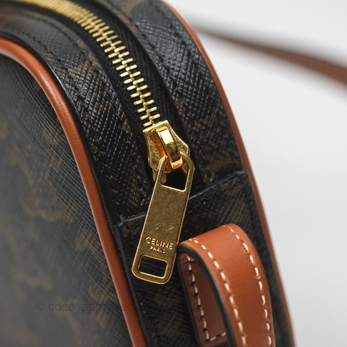 Celine Triomphe Mini Camera Shoulder Bag Tan Calfskin Triomphe Canvas