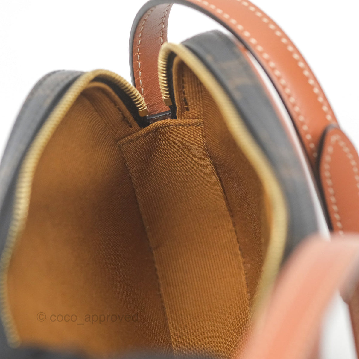 Celine Triomphe Mini Camera Shoulder Bag Tan Calfskin Triomphe Canvas
