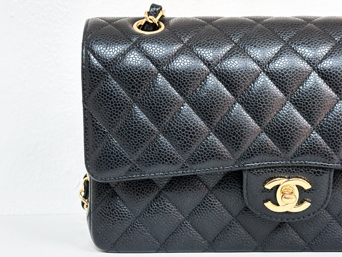 Chanel Medium Size Classic Quilted Caviar Double Flap Bag Black L9TX microchip